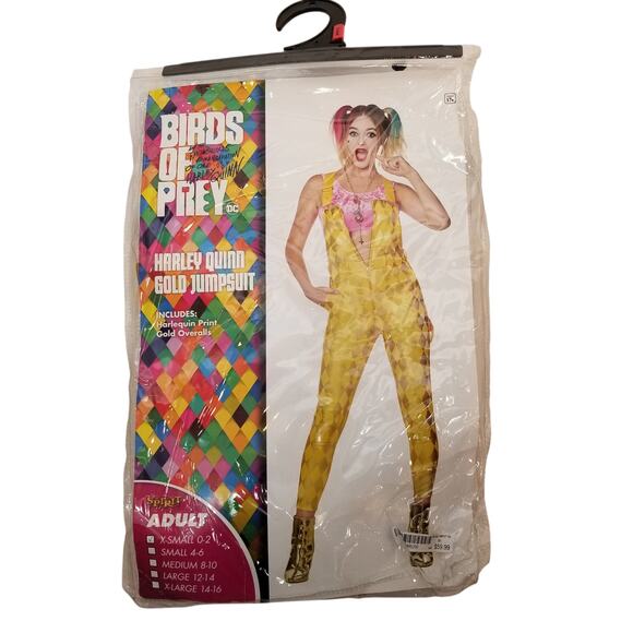 Spirit Halloween Women's Harley Quinn Birds Of Prey Gold Jumpsuit Size XS - Picture 1 of 11